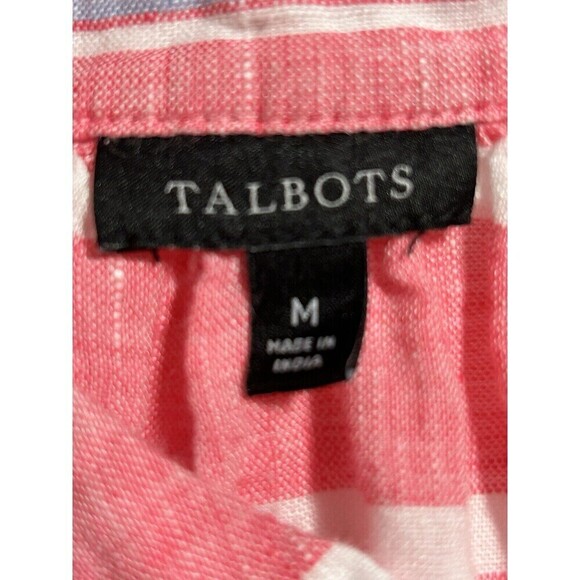 TALBOTS 100% Linen Pink White Stripe Cap Sleeve Tunic Top M - Picture 4 of 7